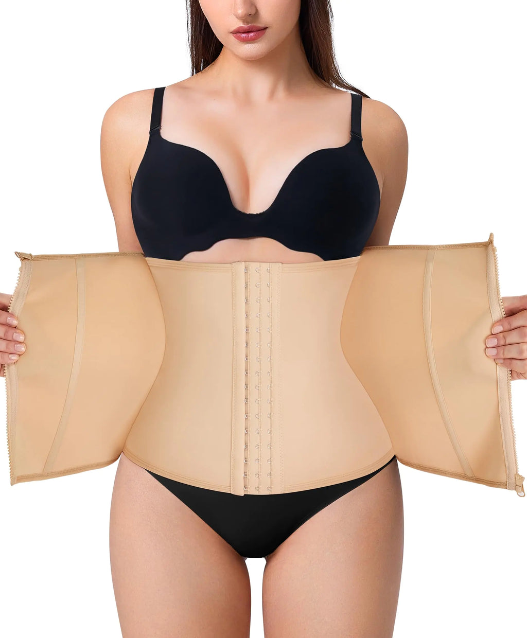 Nebility Waist Trainer for Women Zipper Tummy Control Shapewear Plus Size Waist Cincher Corset Faja Body Shaper Sport Girdle(Beige Normal SizeXX-Large)